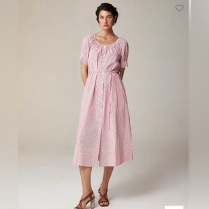 J.Crew Button-Up Striped Poplin Midi Dress Vintage Red Stripe Small